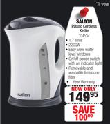 Salton 1.7Ltr Plastic Cordless Kettle 334504