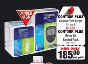 Contour Plus Glucose Test Strips 50's Pack + Contour Plus Meter Kit Banded Pack-Per Pack