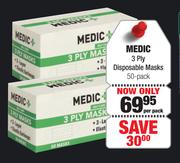Medic+ 3 Ply Disposable Masks-50 Per Pack