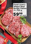 Food Lover's Wagyu Beef Burger Patties-4 x 100g Per Pack