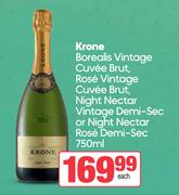 Krone Borealis Vintage Cuvee Brut, Rose Vintage Cuvee Brut, Night Nectar Vintage Demi-Sec-750ml Each