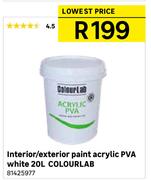 ColourLab 20L White Interior/Exterior Paint Acryllic PVA