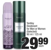 Yardley Deodorant For Men Or Women (Selected)-90ml/125ml Each