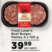Food Lover's Beef Burger Patties-4 x 100g Per Pack