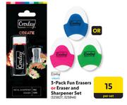 Croxley Create 3-Pack Fun Erasers or Eraser And Sharpener Set-Per Set
