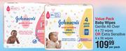 Johnson's Value Pack Baby Wipes Gentle All Over 4 x 72 Wipes Or Extra Sensitive 4 x 56 Wipes-Per Pac