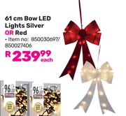 61cm Bow LED Lights Silver Or Red 850030697/850027406-Each