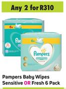 Pampers Baby Wipes Sensitive Or Fresh 6 Pack-For 2