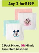 2 Pack Mickey Or Minnie Face Cloth Assorted-For 2