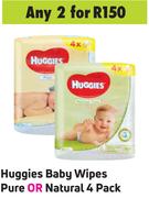 Huggies Baby Wipes Pure Or Natural 4 Pack-For Any 2