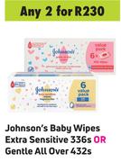 Johnson's Baby Wipes Extra Sensitive 336s Or Gentle All Over 432s-For Any 2