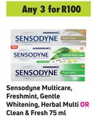 Sensodyne Multicare Freshmint, Gentle Whitening, Herbal Multi Or Clean & Fresh-For Any 3 x 75ml