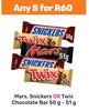 Mars, Snickers Or Twix Chocolate Bar-For Any 5 x 50g-51g