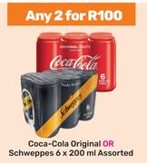 Coca Cola Original Or Schweppes 6 x 200ml Assorted-For Any 2