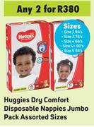 Huggies Dry Comfort Disposable Nappies Jumbo Pack Assorted Sizes-For 2 