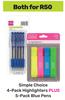 Simple Choice 4 Pack Highlighters Plus 5 Pack Blue Pens-Both For