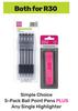 Simple Choice 5 Pack  Ball Point Pens Plus Any Single Highlighter-Both For