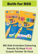 Bic Kids Evolution Colouring Pencils 12 Pack Plus Crayon Twister 12 Pack-Both For