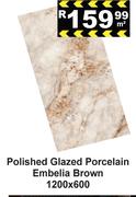 Polished Glazed Porcelain Embelia Brown 1200 x 600-Per Sqm