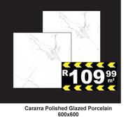 Cararra Polished Glazed Porcelain-600 x 600 m²