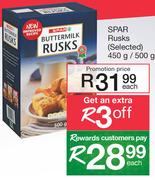 Spar Rusks(Selected)-450g/500g Each