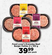 Food Lover's Everyday Beef Burger Patties-4 x 100g Per Pack