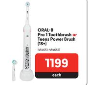Oral-B Pro1 Toothbrush Or Teens Power Brush 13+ 454651/454655-Each