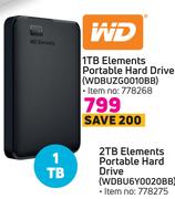 WD 1TB Elements Portable Hard Drive WDBUZG0010BB