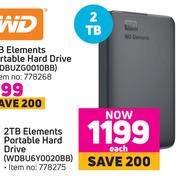 WD 2TB Elements Portable Hard Drive WDBU6Y0020BB