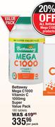 Bettaway Mega C1000 Vitamin C 1000mg Super Value Pack 180 Tablets-Per Pack