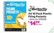 Butterfly A4 10 Pack Plastic Filing Pockets 519608-Per Pack