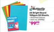 Butterfly A4 Bright Board 150Gsm 50 Sheets 249982-Each