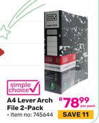 Simple Choice A4 Lever Arch File (2-Pack) 745644-Per Pack