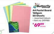 Butterfly A4 Pastel Board 160Gsm 50 Sheets (Assorted Colours) 249980-Per Pack