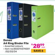 Donau A4 Ring Binder File (Assorted Colours)-Each