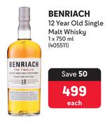 Benriach 12 Year Old Single Malt Whisky-750ml Each
