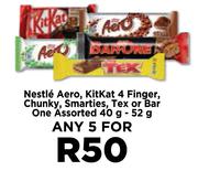 Nestle Aero, KitKat 4 Finger, Chunky, Smarties-For Any 5 x 40g/52g