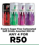 Footy's Sugar Free Carbonated Soft Drinks Assorted-For Any 4 x 300ml