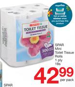 Spar Mini Toilet Tissue Rolls 1 Ply-18s Per Pack