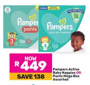 Pampers Active Baby Nappies Or Pants Mega Box Assorted