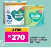 Pampers 4 Pack Sensitive Or Fresh Baby Wipes-For 2