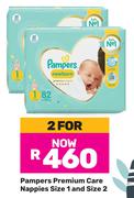 Pampers Premium Care Nappies Size 1 & Size 2-For 2