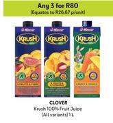 Clover Krush 100% Fruit Juice (All Variants)-For Any 3 x 1L