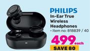 Philips In-Ear True Wireless Headphones-Each