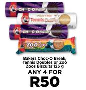 Bakers Choc-O Break, Tennis Doubles Or Zoo Zoos Biscuits-For 4 x 125g