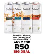ButtaNutt Almond, Oat, Cocoa Oat Or Macadamia Milk-For Any 2 x 1L
