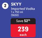 Skyy Imported Vodka-750ml Each