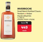 Inverroche Small Batch Distilled Classic, Verdant Or Amber Handcrafted Gin-750ml Each