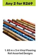 1.83m x 3m Vinyl Flooring Roll Assorted Designs-For Any 2