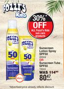 Fozzi's Sunscreen Lotion Spray SPF50 200ml Or Sunscreen Tube SPF50 150ml-Each